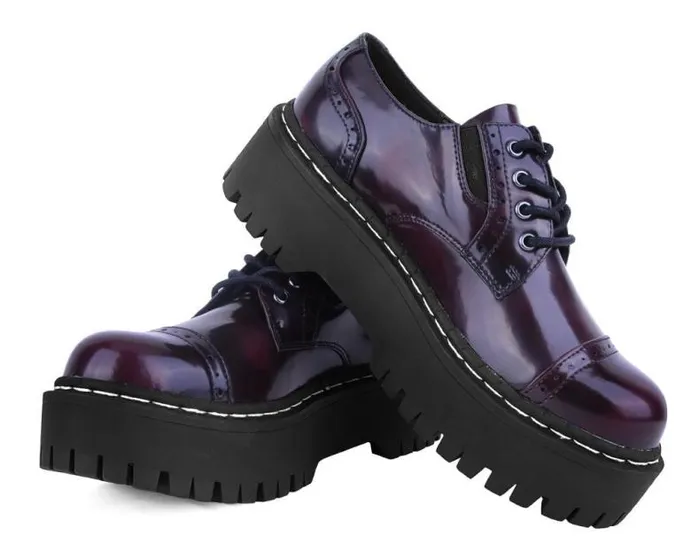 TUK Shoes Platforms Women Burgundy RubOff Double Decker Brogue TUK Shoes Platforms Women Burgundy RubOff Double Decker Brogue