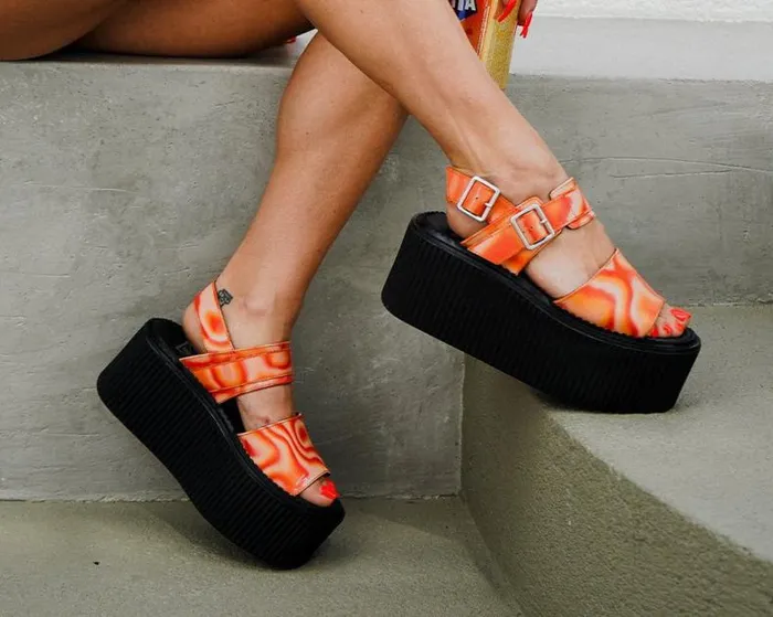TUK Shoes Platforms Women Orange Wavy Strato Sandal