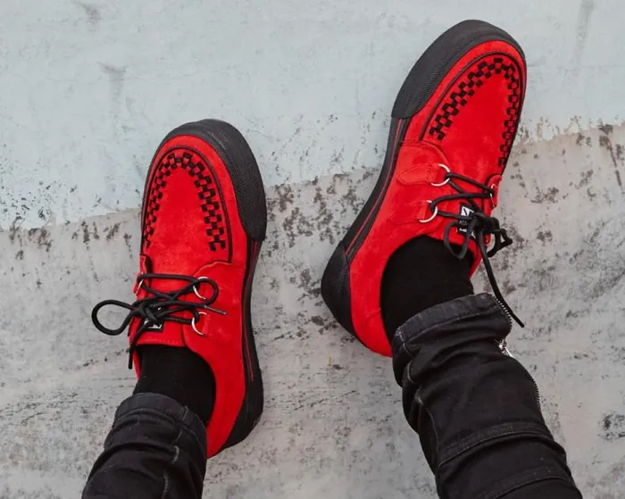 TUK Shoes Platforms Women Red Faux Suede Platform Creeper Sneaker TUK Shoes Platforms Women Red Faux Suede Platform Creeper Sneaker