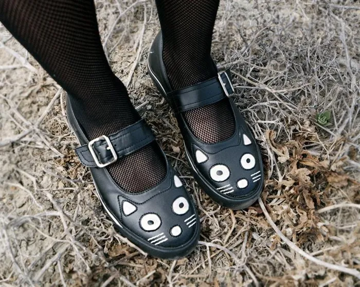 TUK Shoes Sneakers Women Black Kitty Face Vegan Mary Jane Sneakers TUK Shoes Sneakers Women Black Kitty Face Vegan Mary Jane Sneakers