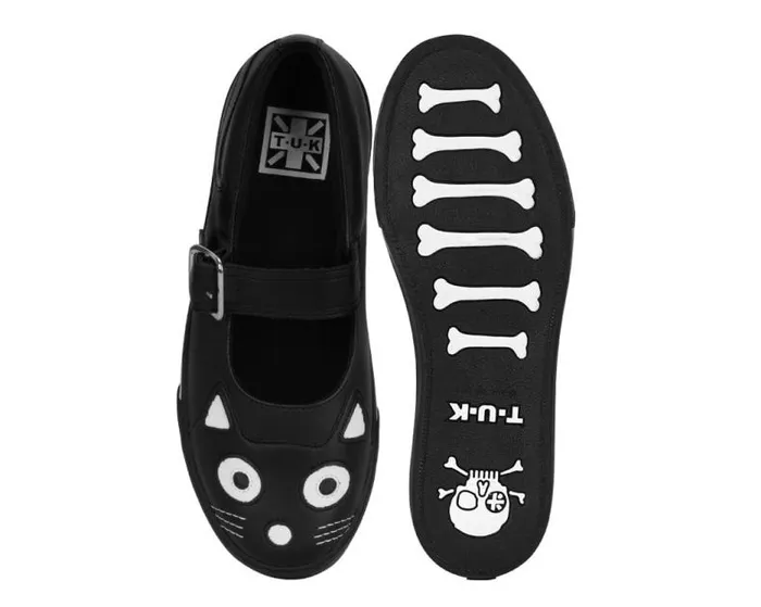 TUK Shoes Sneakers Women Black Kitty Face Vegan Mary Jane Sneakers TUK Shoes Sneakers Women Black Kitty Face Vegan Mary Jane Sneakers