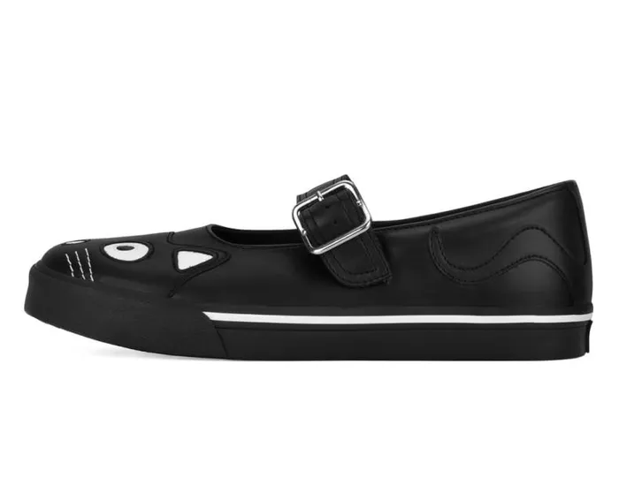TUK Shoes Sneakers Women Black Kitty Face Vegan Mary Jane Sneakers TUK Shoes Sneakers Women Black Kitty Face Vegan Mary Jane Sneakers