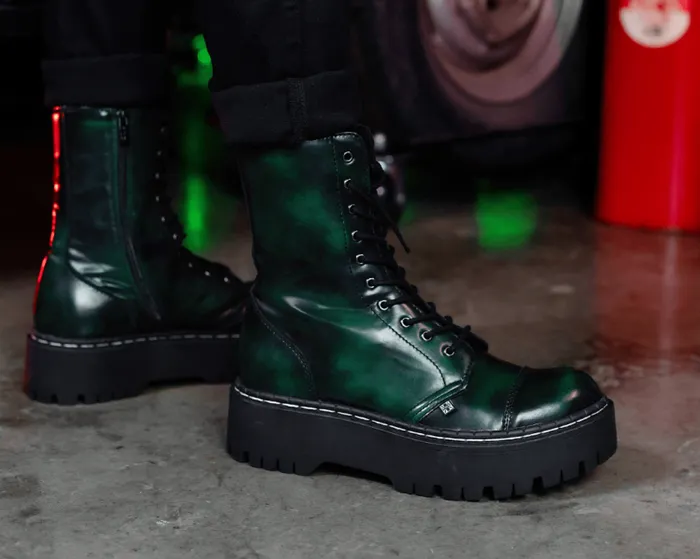 TUK Shoes Vegan Men Green RubOff 10Eye Double Decker Boot TUK Shoes Vegan Men Green RubOff 10Eye Double Decker Boot