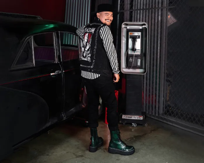 TUK Shoes Vegan Men Green RubOff 10Eye Double Decker Boot TUK Shoes Vegan Men Green RubOff 10Eye Double Decker Boot