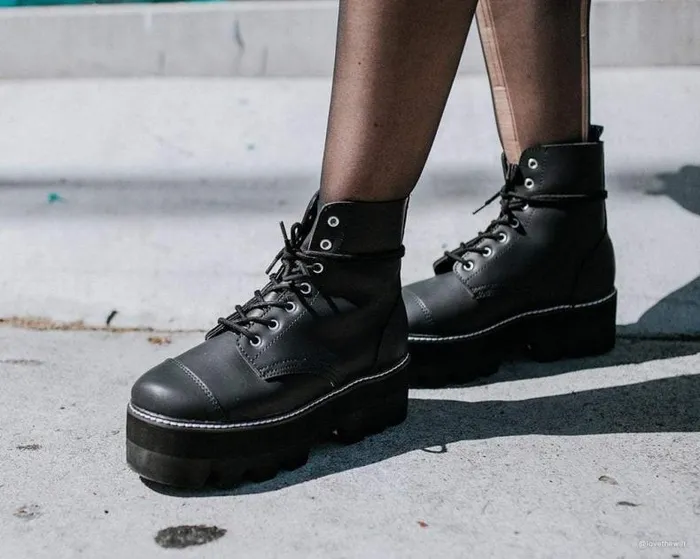 TUK Shoes Vegan Women Black Faux Leather 7Eyelet Dino Lug Sole Boots TUK Shoes Vegan Women Black Faux Leather 7Eyelet Dino Lug Sole Boots