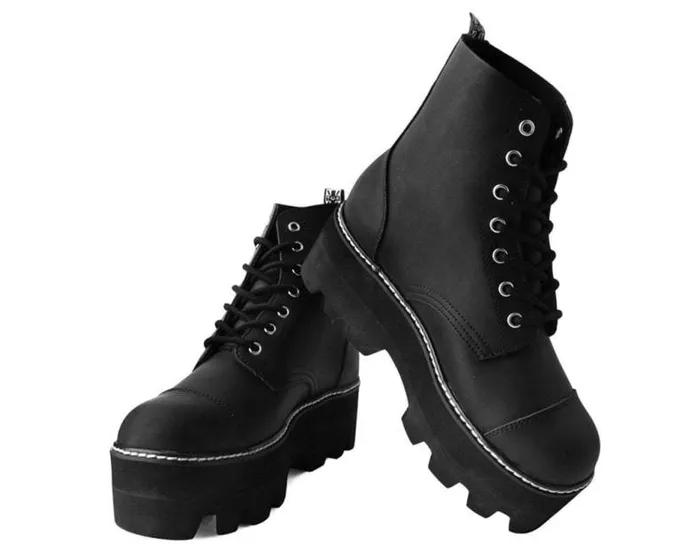 TUK Shoes Vegan Women Black Faux Leather 7Eyelet Dino Lug Sole Boots TUK Shoes Vegan Women Black Faux Leather 7Eyelet Dino Lug Sole Boots