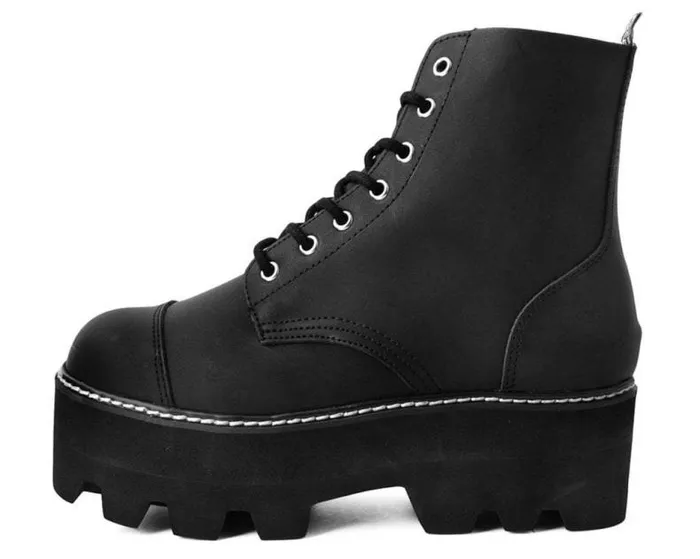 TUK Shoes Vegan Women Black Faux Leather 7Eyelet Dino Lug Sole Boots TUK Shoes Vegan Women Black Faux Leather 7Eyelet Dino Lug Sole Boots
