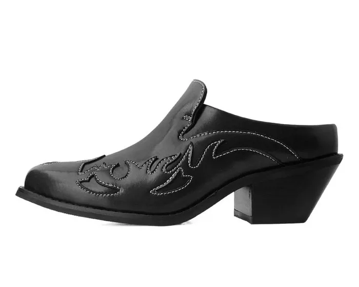 TUK Shoes Vegan Women Black Flame Western Mule TUK Shoes Vegan Women Black Flame Western Mule