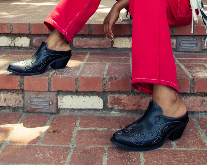 TUK Shoes Vegan Women Black Flame Western Mule TUK Shoes Vegan Women Black Flame Western Mule