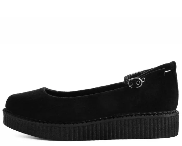 TUK Shoes Vegan Women Black Pointed Ballet Vegan Ankle Strap Creepers TUK Shoes Vegan Women Black Pointed Ballet Vegan Ankle Strap Creepers