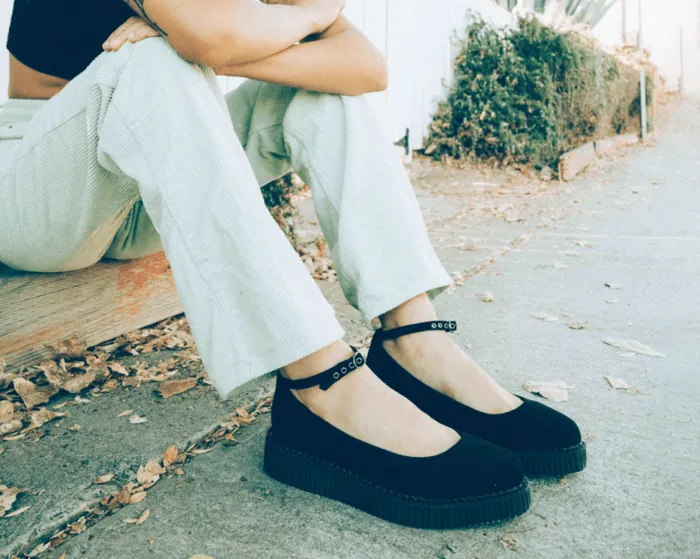 TUK Shoes Vegan Women Black Pointed Ballet Vegan Ankle Strap Creepers TUK Shoes Vegan Women Black Pointed Ballet Vegan Ankle Strap Creepers