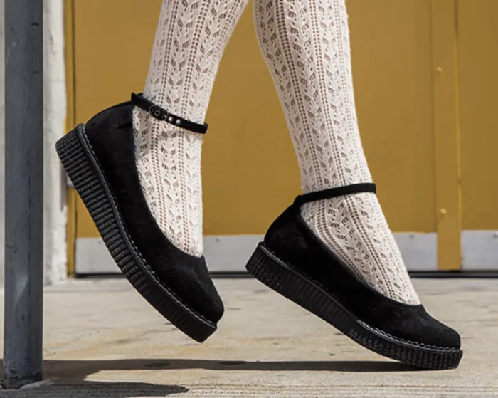 TUK Shoes Vegan Women Black Pointed Ballet Vegan Ankle Strap Creepers TUK Shoes Vegan Women Black Pointed Ballet Vegan Ankle Strap Creepers