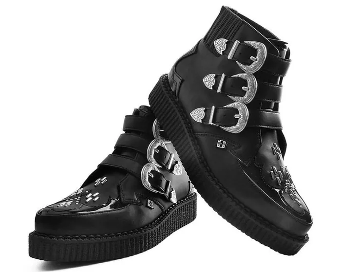 TUK Shoes Vegan Women Black TUKskin Western Vegan 3Buckle Pointed Creeper Boots TUK Shoes Vegan Women Black TUKskin Western Vegan 3Buckle Pointed Creeper Boots