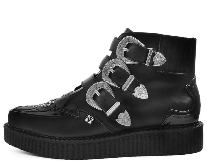 TUK Shoes Vegan Women Black TUKskin Western Vegan 3Buckle Pointed Creeper Boots TUK Shoes Vegan Women Black TUKskin Western Vegan 3Buckle Pointed Creeper Boots
