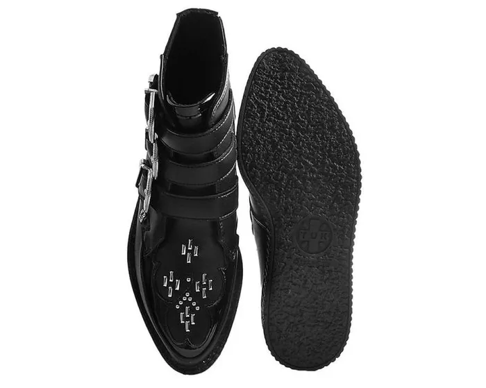 TUK Shoes Vegan Women Black TUKskin Western Vegan 3Buckle Pointed Creeper Boots TUK Shoes Vegan Women Black TUKskin Western Vegan 3Buckle Pointed Creeper Boots