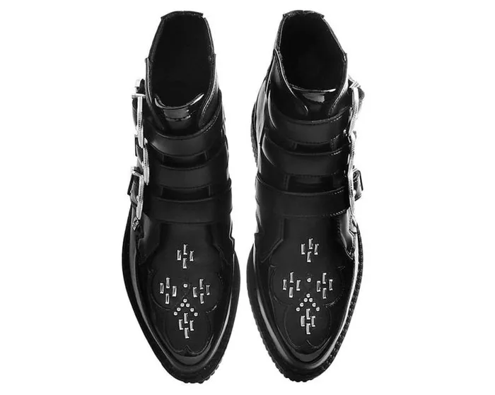 TUK Shoes Vegan Women Black TUKskin Western Vegan 3Buckle Pointed Creeper Boots TUK Shoes Vegan Women Black TUKskin Western Vegan 3Buckle Pointed Creeper Boots