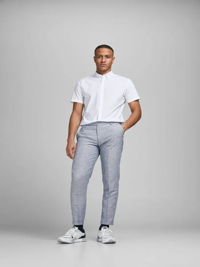 Tailoring JACK and JONES Mens SUPER SLIM FIT LINEN SUIT TROUSERS Blue Light Blue