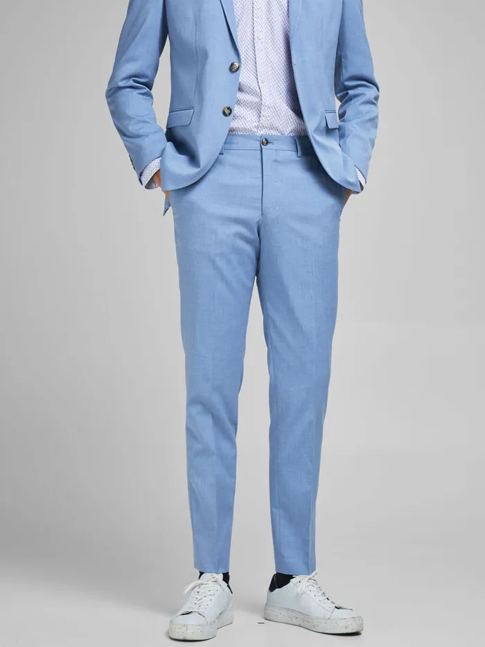 Tailoring JACK and JONES Mens SUPER SLIM FIT SUIT TROUSERS Blue Chambray Blue Tailoring JACK and JONES Mens SUPER SLIM FIT SUIT TROUSERS Blue Chambray Blue