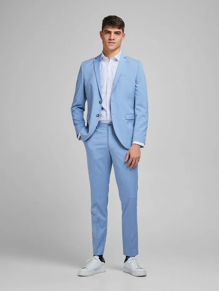 Tailoring JACK and JONES Mens SUPER SLIM FIT SUIT TROUSERS Blue Chambray Blue