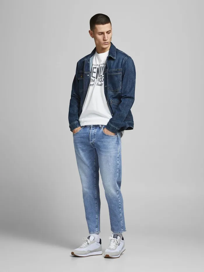 Tapered Jeans JACK and JONES Mens FRANK LEEN CJ 529 TAPERED FIT JEANS Blue Blue Denim
