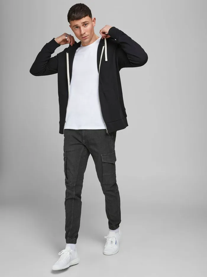Tapered Jeans JACK and JONES Mens PAUL FLAKE AKM 268 STS TAPERED FIT JEANS Black Black Denim