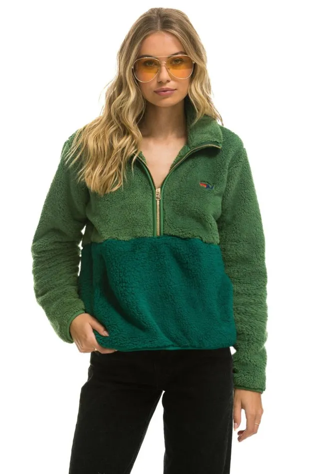 Teddy Apres Half Zip Color Block Jacket 8211 Garden Green WomenMen Aviator Nation Teddy Jackets Teddy Apres Half Zip Color Block Jacket 8211 Garden Green WomenMen Aviator Nation Teddy Jackets