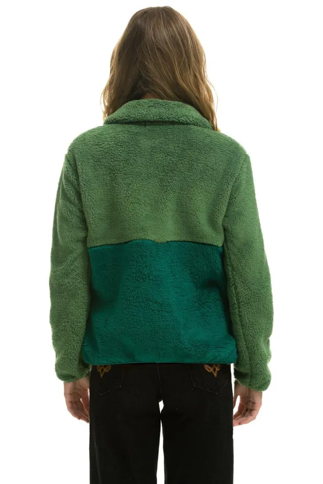 Teddy Apres Half Zip Color Block Jacket 8211 Garden Green WomenMen Aviator Nation Teddy Jackets
