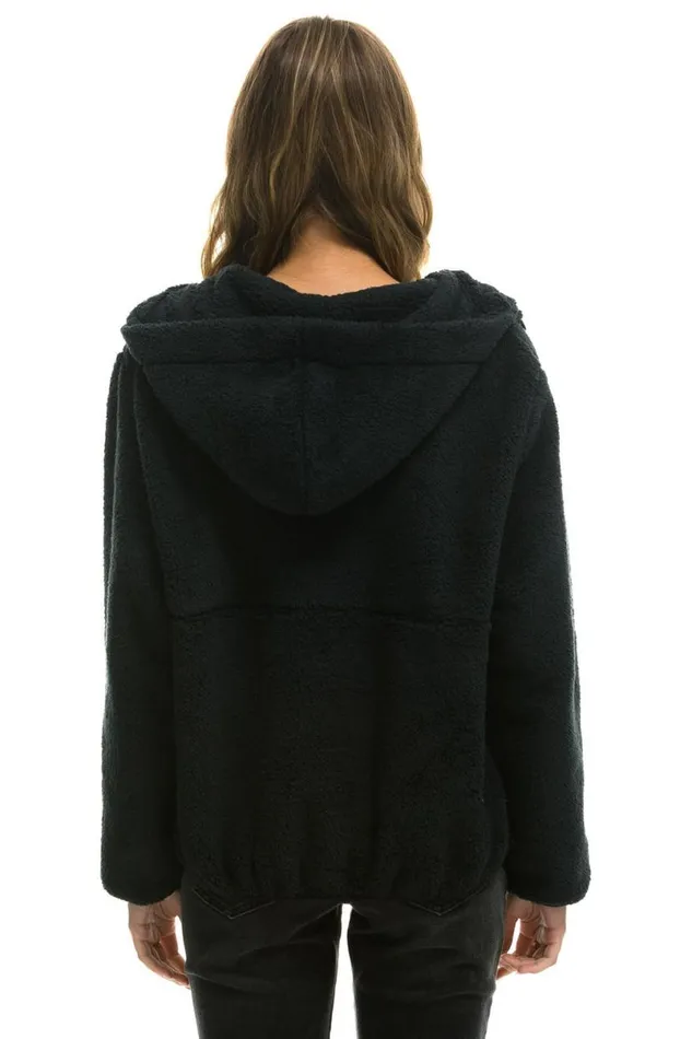 Teddy Apres Hooded Half Zip Jacket 8211 Black WomenMen Aviator Nation Teddy Jackets