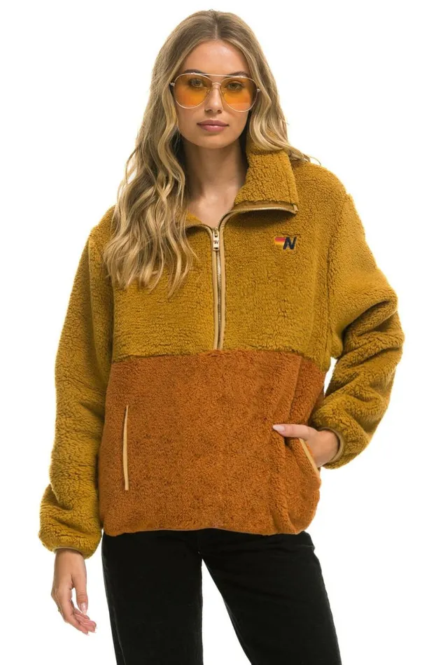 Teddy Unisex Half Zip Color Block Jacket 8211 Honey WomenMen Aviator Nation Teddy Jackets Teddy Unisex Half Zip Color Block Jacket 8211 Honey WomenMen Aviator Nation Teddy Jackets