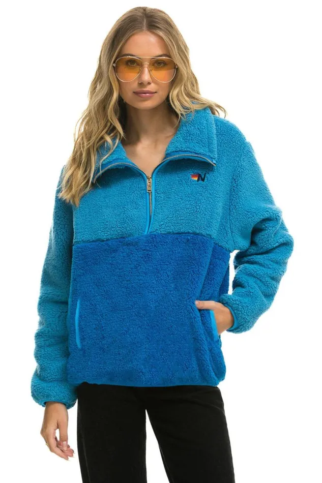 Teddy Unisex Half Zip Color Block Jacket 8211 Ocean WomenMen Aviator Nation Teddy Jackets Teddy Unisex Half Zip Color Block Jacket 8211 Ocean WomenMen Aviator Nation Teddy Jackets
