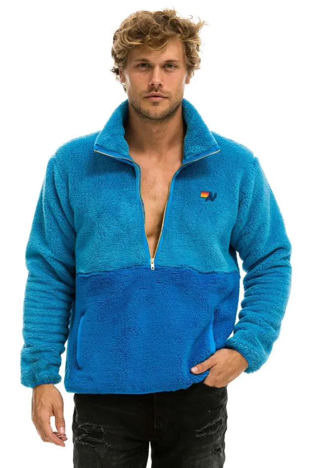 Teddy Unisex Half Zip Color Block Jacket 8211 Ocean WomenMen Aviator Nation Teddy Jackets