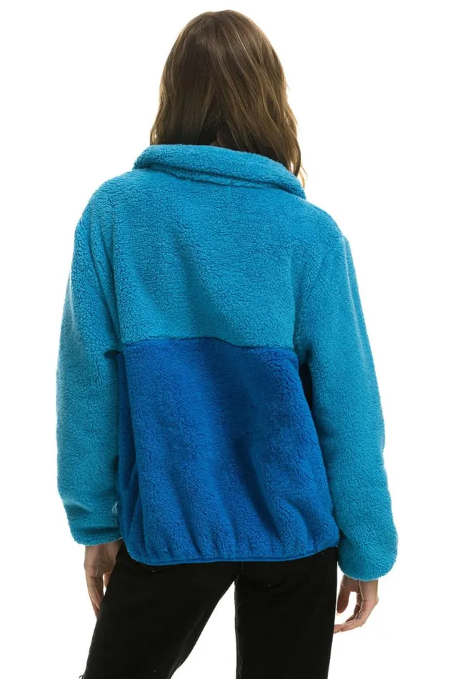 Teddy Unisex Half Zip Color Block Jacket 8211 Ocean WomenMen Aviator Nation Teddy Jackets