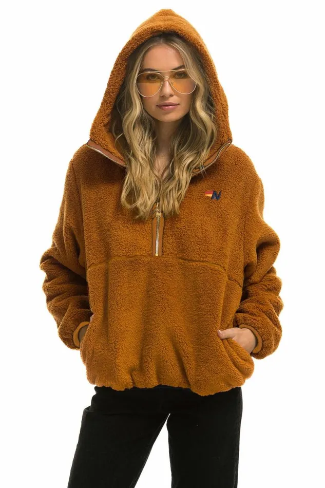 Teddy Unisex Hooded Half Zip Jacket 8211 Whiskey WomenMen Aviator Nation Teddy Jackets Teddy Unisex Hooded Half Zip Jacket 8211 Whiskey WomenMen Aviator Nation Teddy Jackets