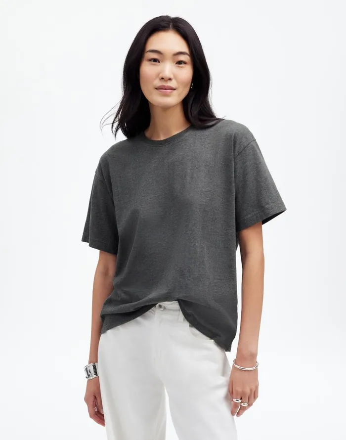 Tees Women Madewell Cotton Relaxed Oversized Tee Hthr Basalt Grey