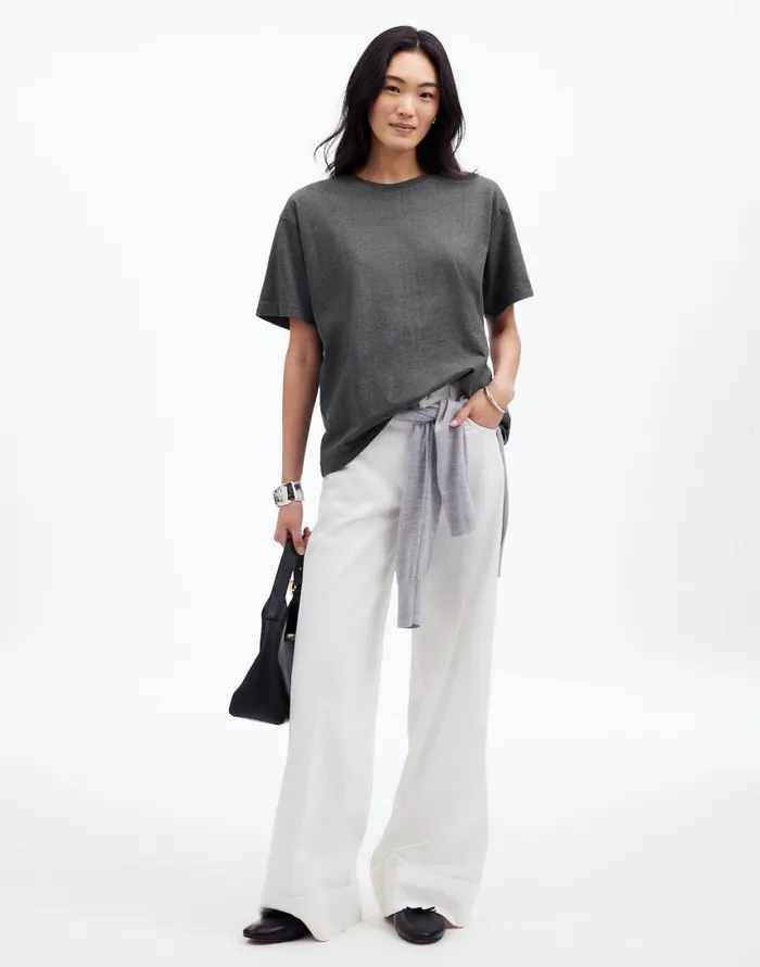 Tees Women Madewell Cotton Relaxed Oversized Tee Hthr Basalt Grey