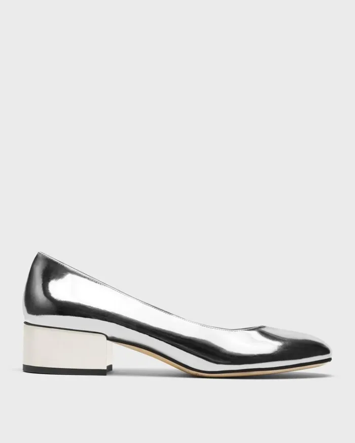 Theory Ballet Pump In Metallic Leather Silver Women Shoes