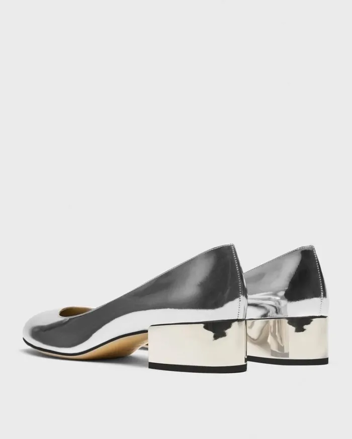 Theory Ballet Pump In Metallic Leather Silver Women Shoes