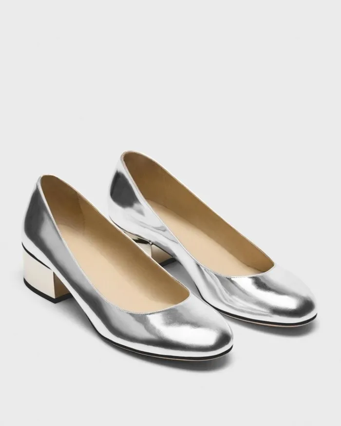Theory Ballet Pump In Metallic Leather Silver Women Shoes