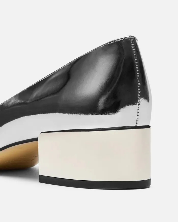 Theory Ballet Pump In Metallic Leather Silver Women Shoes