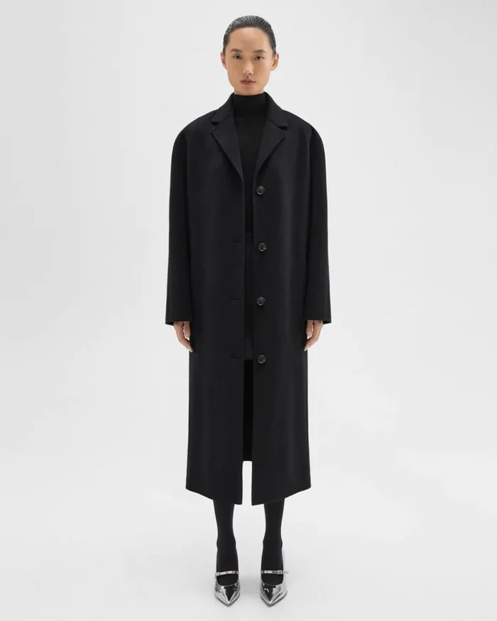 Theory Belted Coat In DoubleFace WoolCashmere Black Women Outerwear