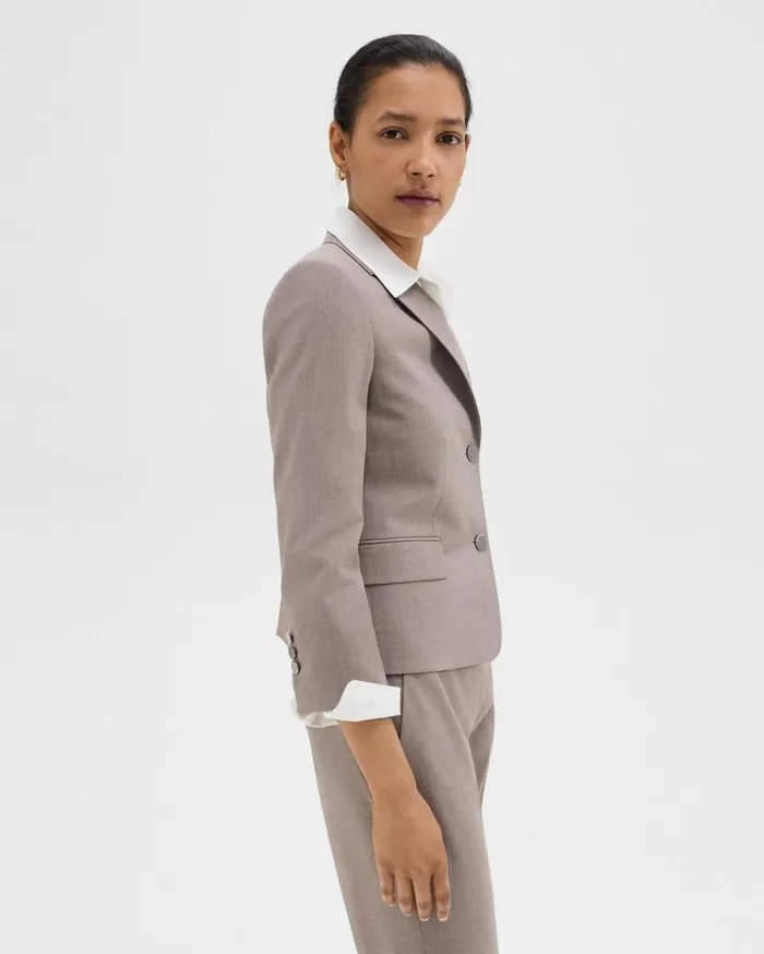 Theory Boxy Blazer In Good Wool Cinder Melange Women Suits