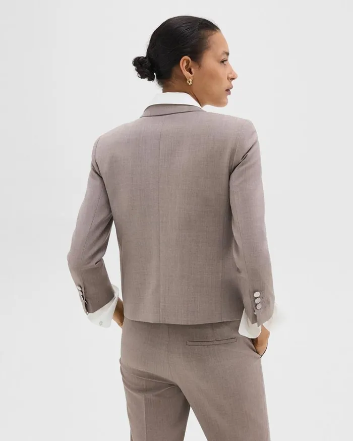 Theory Boxy Blazer In Good Wool Cinder Melange Women Suits