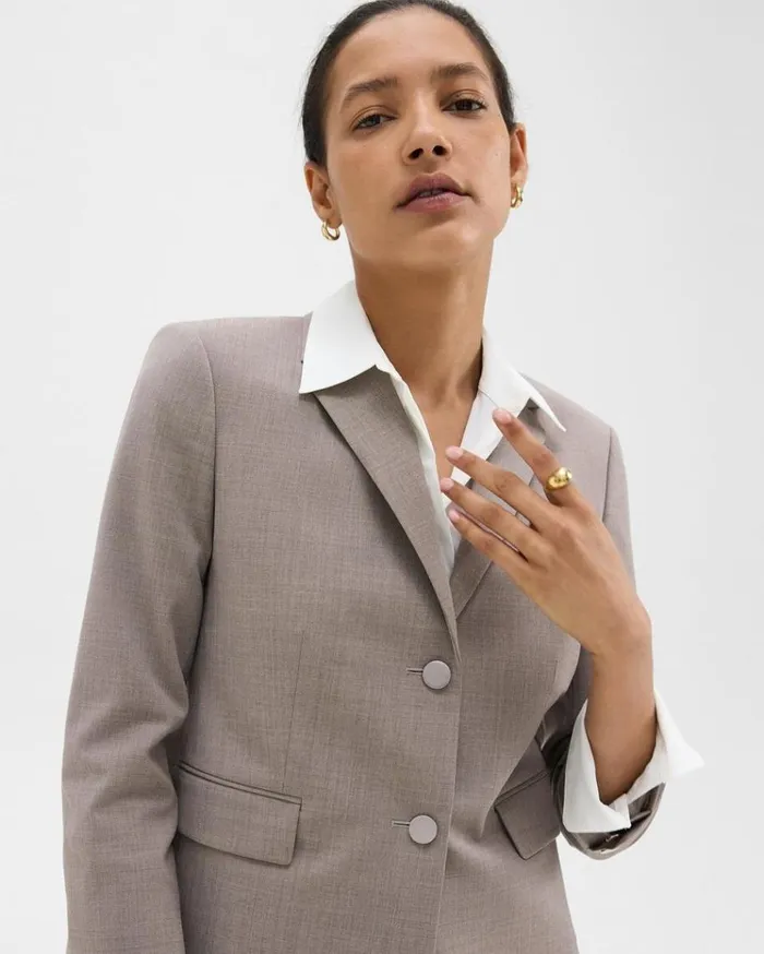 Theory Boxy Blazer In Good Wool Cinder Melange Women Suits