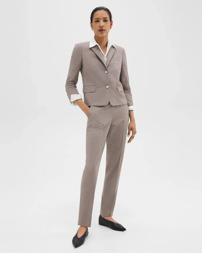 Theory Boxy Blazer In Good Wool Cinder Melange Women Suits
