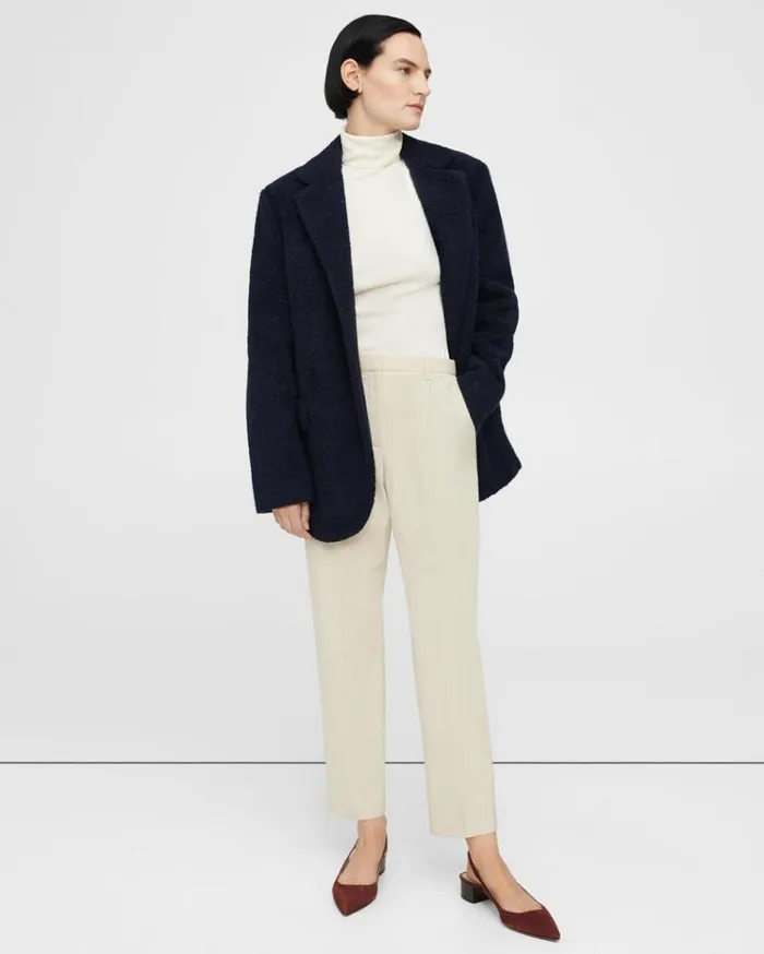 Theory Boy Blazer In Teddy Fleece Navy Women Outerwear Theory Boy Blazer In Teddy Fleece Navy Women Outerwear