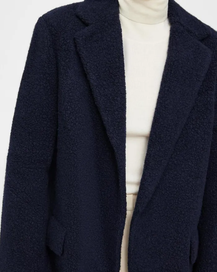 Theory Boy Blazer In Teddy Fleece Navy Women Outerwear Theory Boy Blazer In Teddy Fleece Navy Women Outerwear
