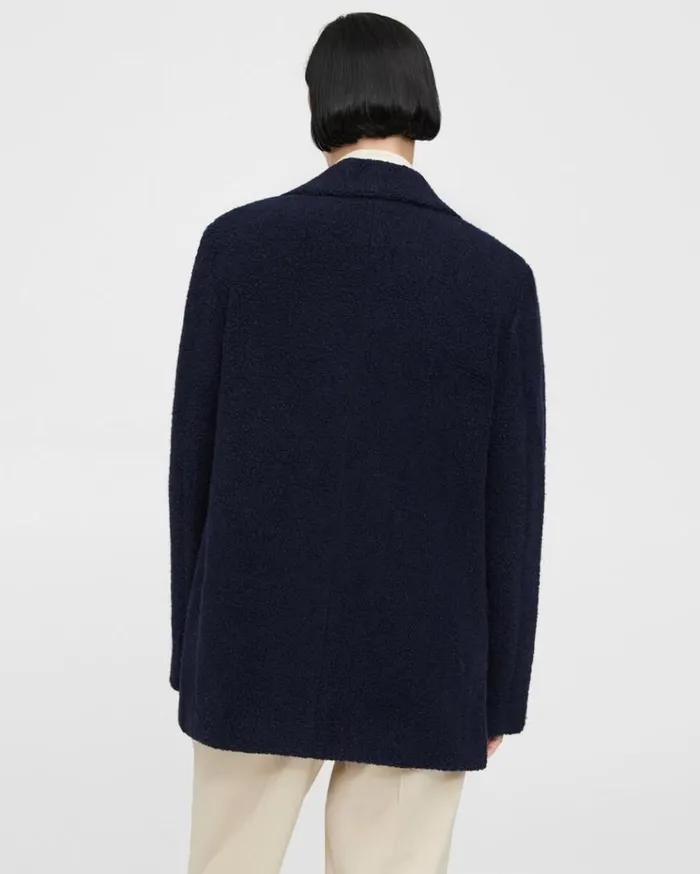 Theory Boy Blazer In Teddy Fleece Navy Women Outerwear Theory Boy Blazer In Teddy Fleece Navy Women Outerwear