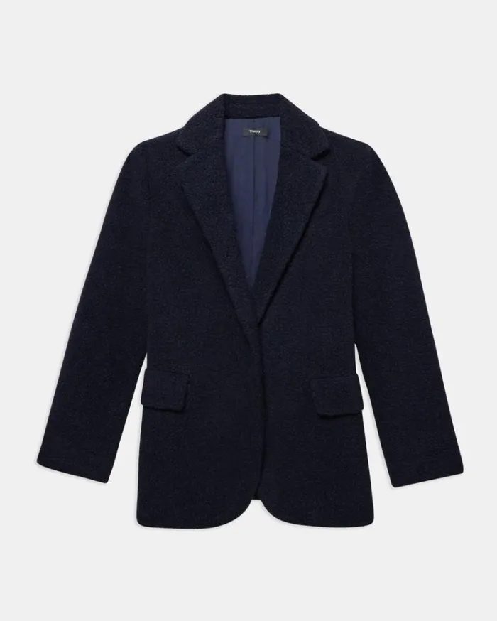 Theory Boy Blazer In Teddy Fleece Navy Women Outerwear Theory Boy Blazer In Teddy Fleece Navy Women Outerwear