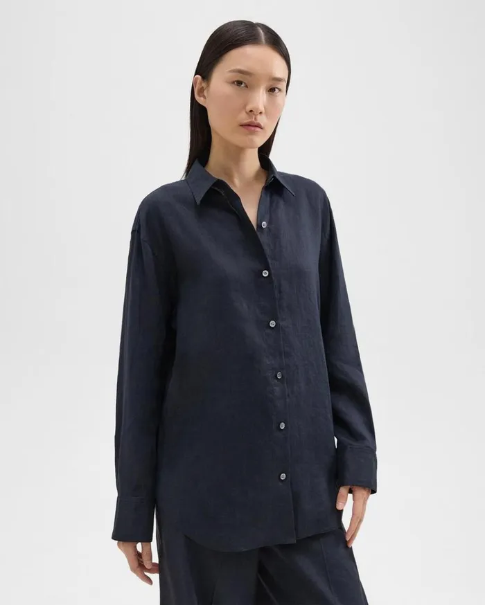 Theory Boyfriend Shirt In Relaxed Linen Concord Women Tops Theory Boyfriend Shirt In Relaxed Linen Concord Women Tops