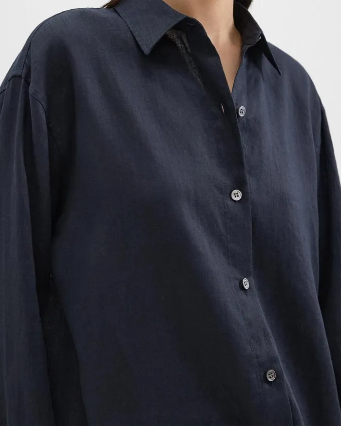 Theory Boyfriend Shirt In Relaxed Linen Concord Women Tops Theory Boyfriend Shirt In Relaxed Linen Concord Women Tops